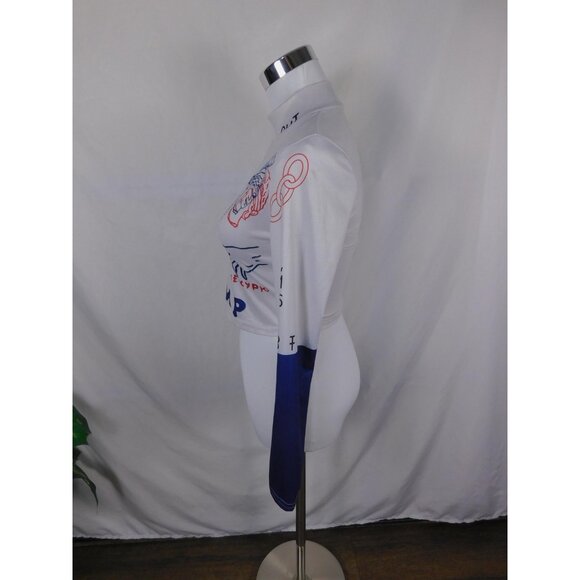 SHEIN Shirt Womens Medium White Blue Red Graphic Mock Neck Long Sleeve Crop - Picture 6 of 12
